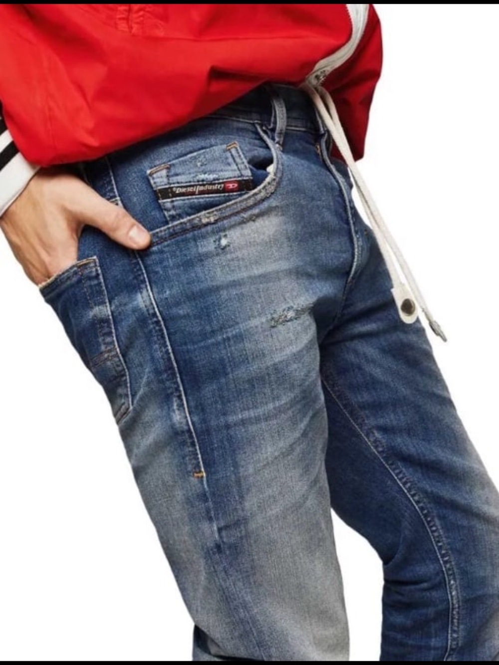 DIESEL Thommer Mens Slim Fit low waist and tapered leg Distressed Jeans | 32/30